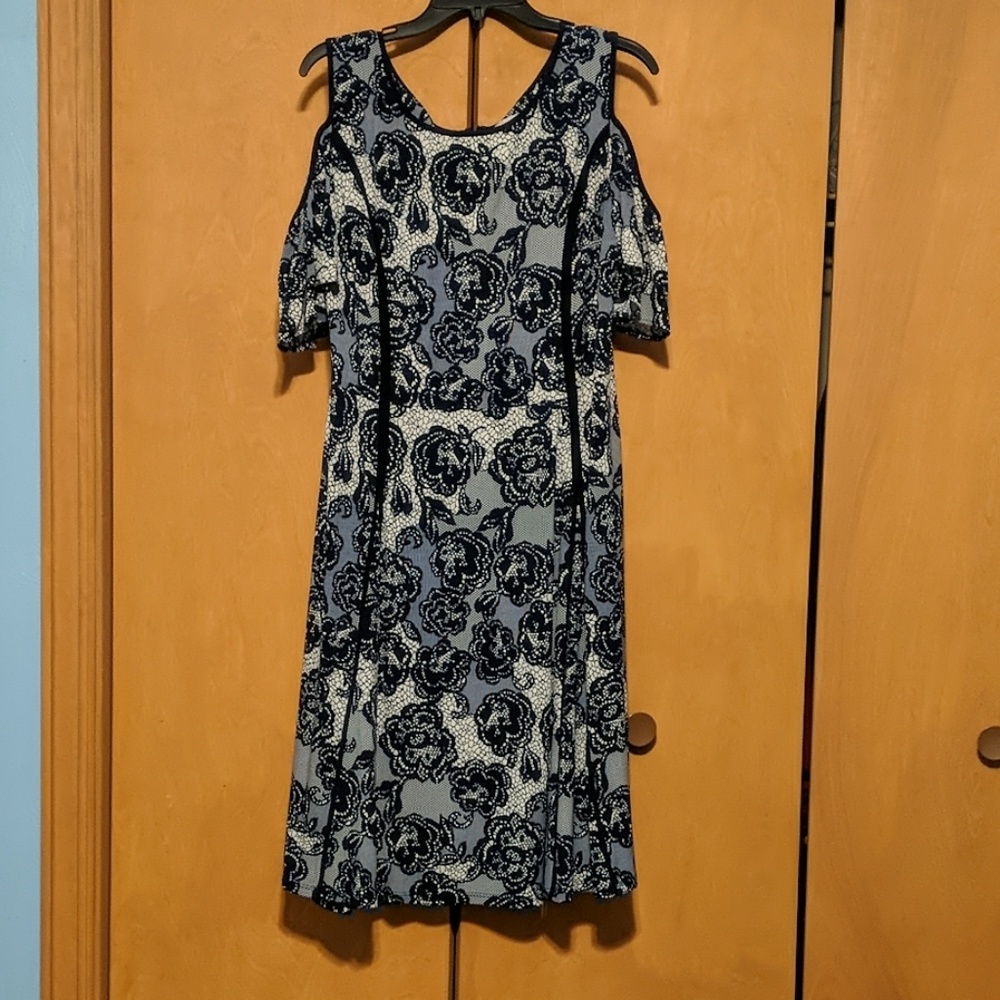 Navy floral cold shoulder dress